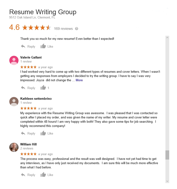 the resume writing group in reviews